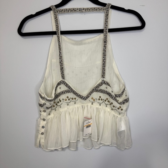 Free People Ivory Embellished Peplum Tank Top NWT Size Small Boho Festival - Picture 3 of 12